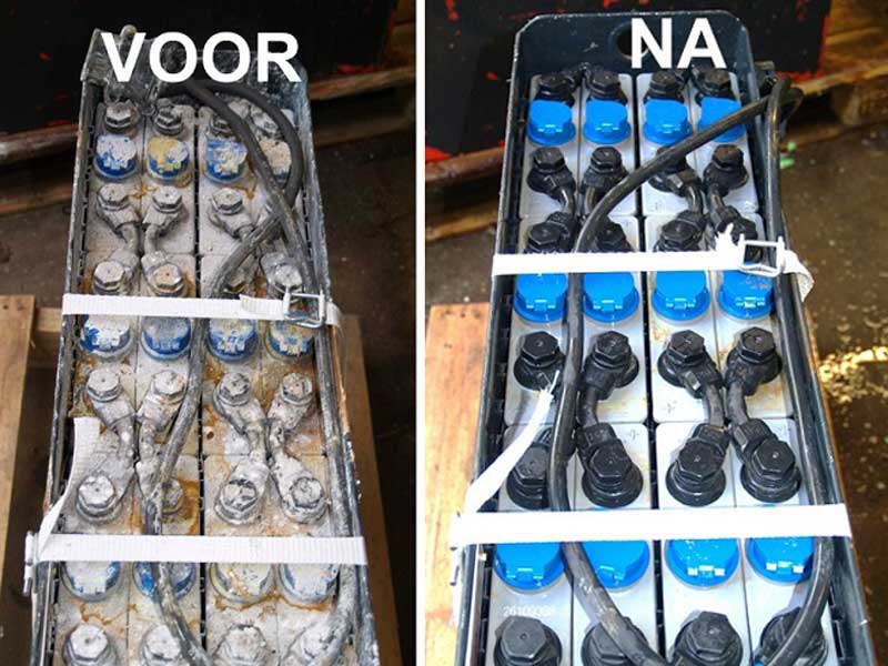 Schoonmaken tractie batterij accu heftruck